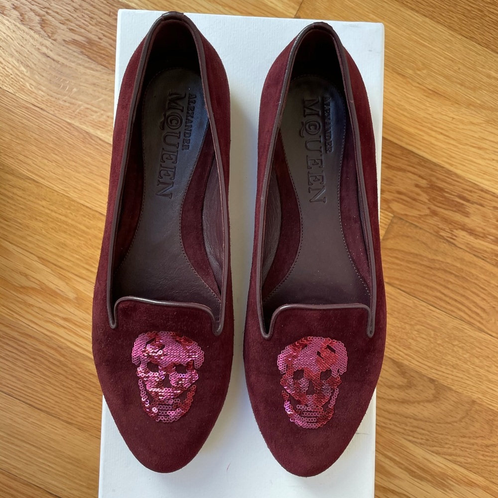 Alexander McQueen velour skull sequined flats